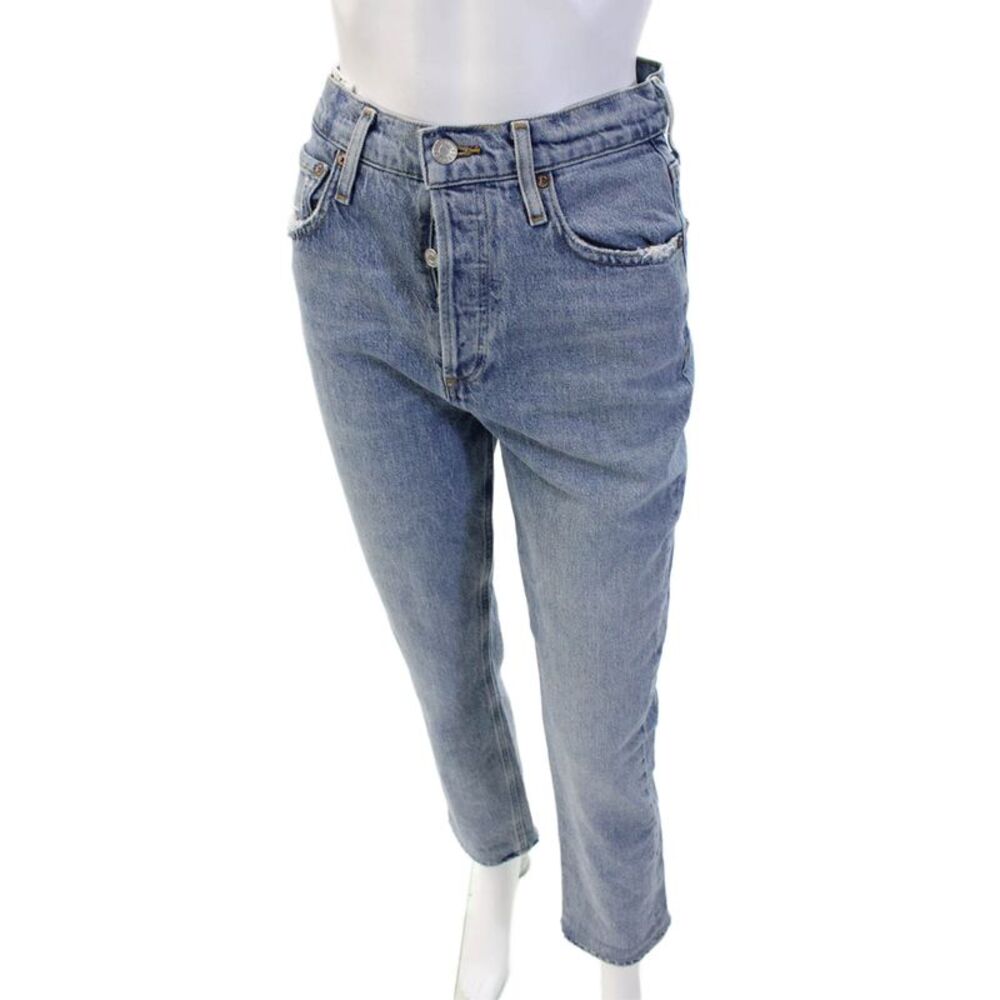 Agolde Women Light Blue High Rise Mom Cropped Jeans Size 25